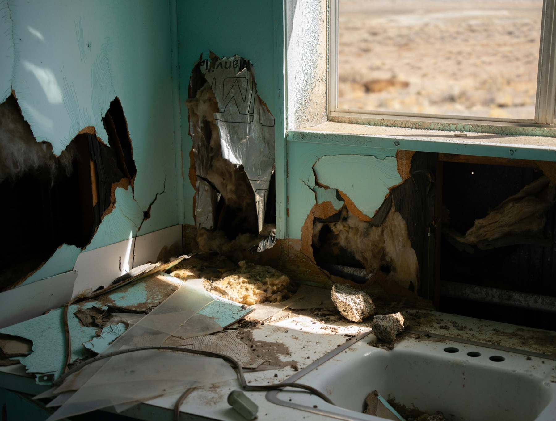 Interior wall opened after severe water damage